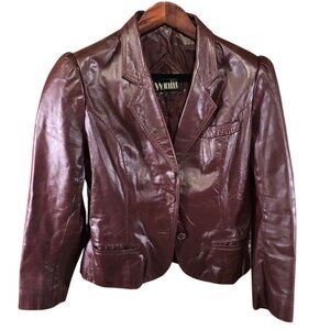 Winlit Women's Leather Blazer Jacket Size 15-16 Red Button Front Y2K Collared